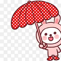 打伞的粉色兔子卡通