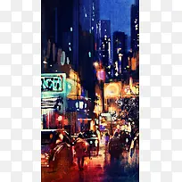 水彩城市夜景壁纸