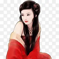 红裙性感手绘女子