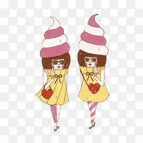 手绘冰淇淋女孩