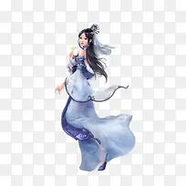 蓝衣性感女子古风立绘