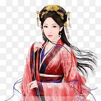 红衣金头饰女子古风立绘