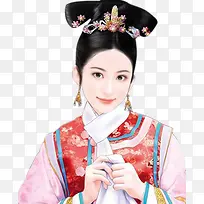 手绘免抠清代可爱女子