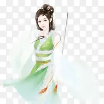 彩绘立绘舞剑美女女子