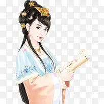 蓝衣女子高清矢量免抠图立绘人物