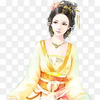 绿衣金头饰女子古风立绘