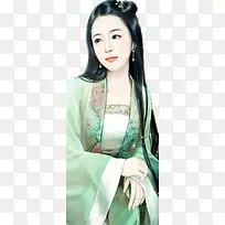 绿衣清新古风手绘女子