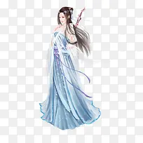 蓝衣长剑女子立绘古风