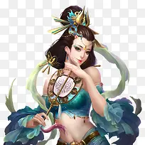 手绘持扇女子
