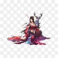 手绘仙鹿女子