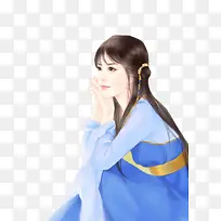 古风立绘蓝衣观望女子