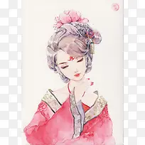 手绘水彩古风美女
