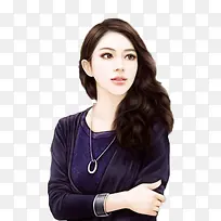 手绘卷发蓝衣美女