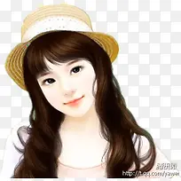 手绘带帽可爱美女