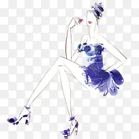 手绘长腿短裙美女插画