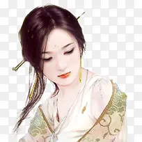 低头的美女古风手绘