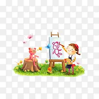 春日专心绘画卡通女孩