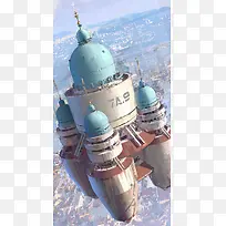 手绘蓝色科技建筑