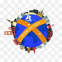 矢量手绘世界各地地标建筑