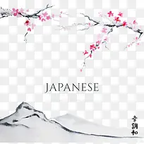 手绘夕阳日本背景