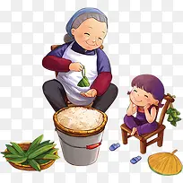 粽子食物奶奶孙女手绘端午节