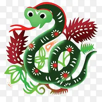 手绘绿色卡通小蛇装饰