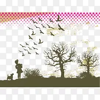 矢量日落的散步插图