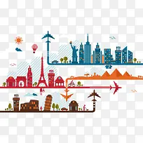 矢量图 扁平化 城市剪影 彩色
