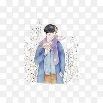 手绘水彩少年