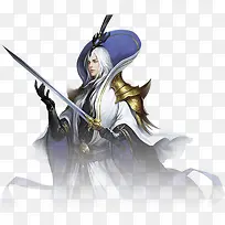手抚剑的闭目游戏少年