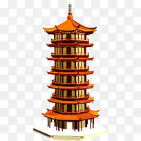 中秋节手绘古典木塔