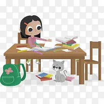 矢量手绘学习的女孩