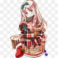 卡通粉红发魔法少女