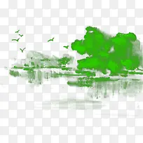手绘中国风绿色风景