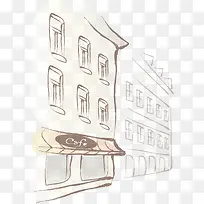 手绘棕色现代城市风景