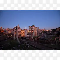 希腊建筑夜景蓝色