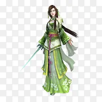 绿衣长剑女子立绘游戏人物