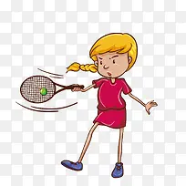 矢量卡通女孩网球运动插画