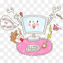 粉色电脑卡通设计