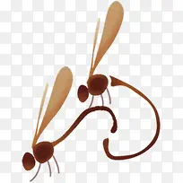 手绘棕色夏季蜻蜓装饰