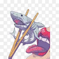 插画-吃鲨鱼