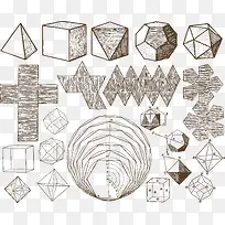 立体几何素描矢量图