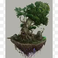 手绘绿色树爷爷插画