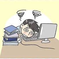 手绘卡通工作狂人物