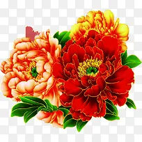 彩色中式手绘花朵