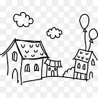 房子云朵气球简笔画