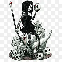 插画人物手拿骷髅头