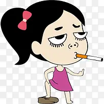 叼烟拽女孩卡通