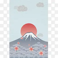 春季樱花富士山插画旅游海报背景素材