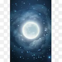 月亮星空蓝色唯美浪漫天空背景